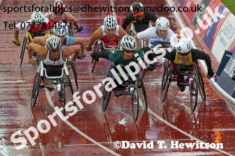 Diane Roy (Canada),  Christie Dawes and Angela Ballard (both Australia) in the womens Para-Sport 1500 metres T54  at the Commonwealth Games, Glasgow. Photo: David T. Hewitson/Sports for All Pics